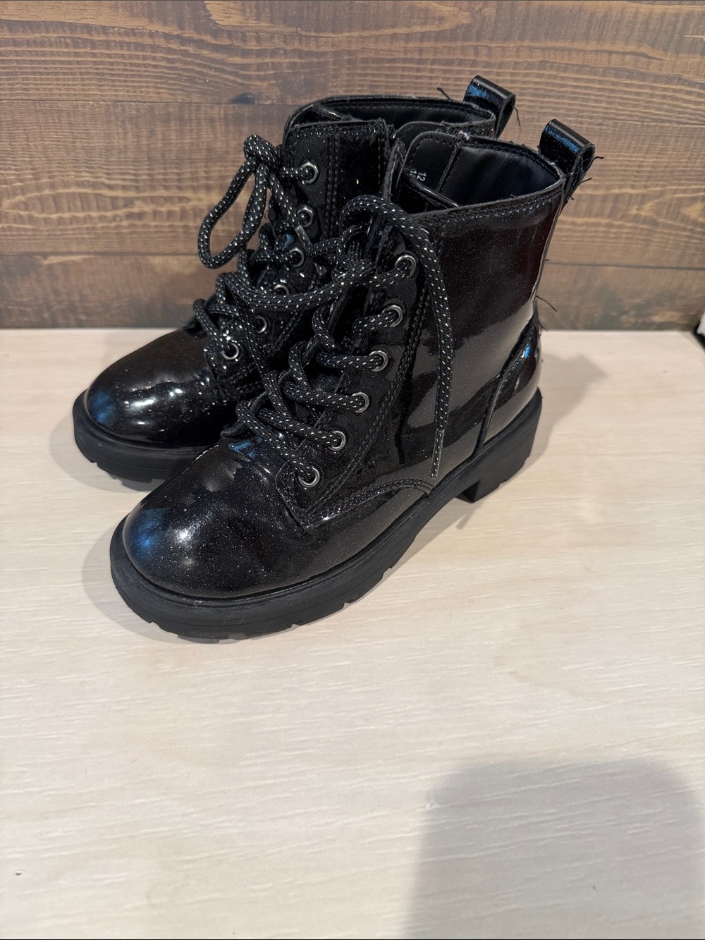 Old Navy Black Sparkle Lace-Up Combat Boots for Kids